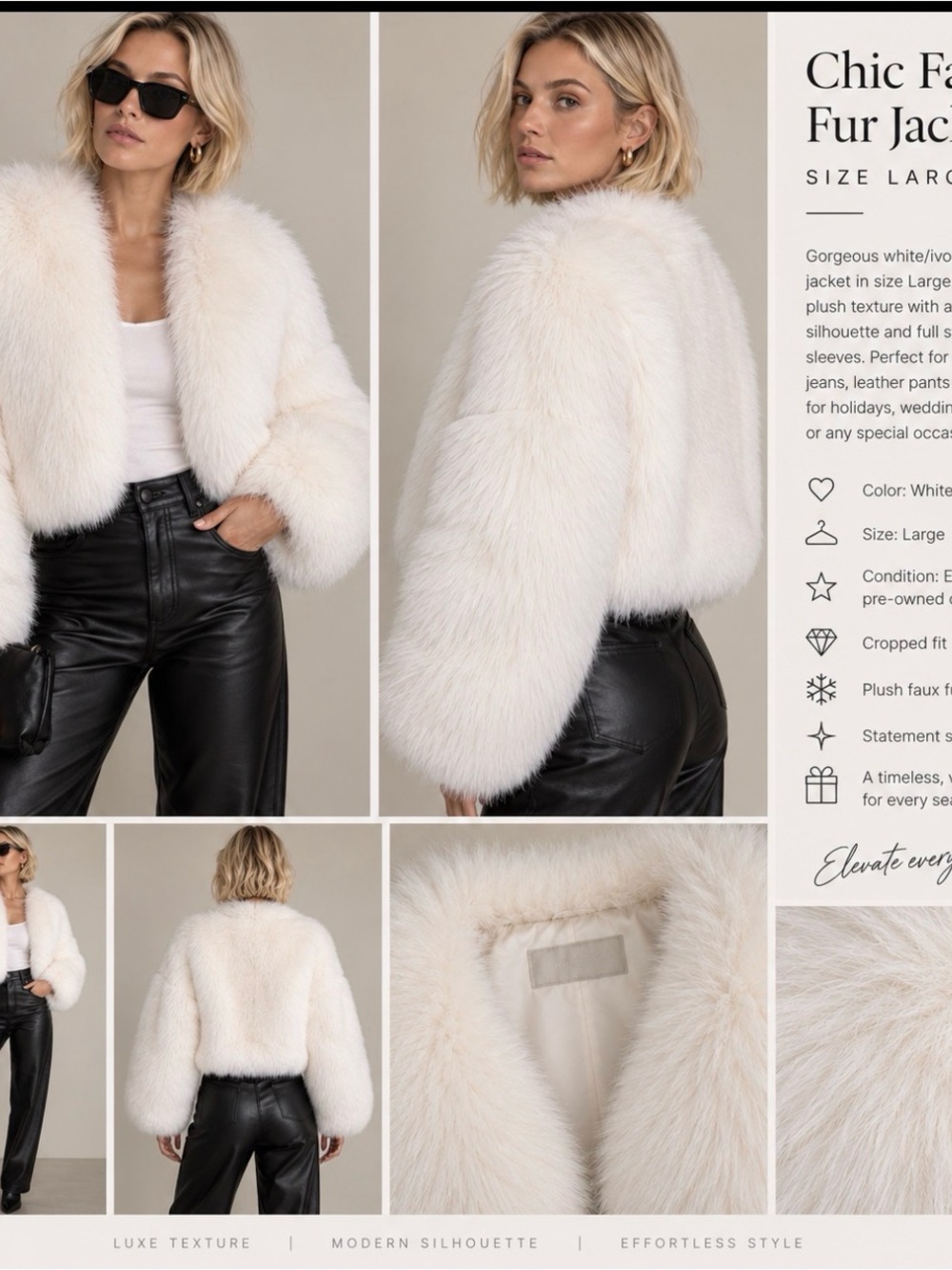 Chic Faux Fur Jacket - White/Ivory